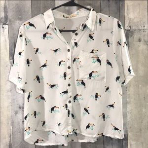Cropped Toucan Bird Hawaiian Button Down Top